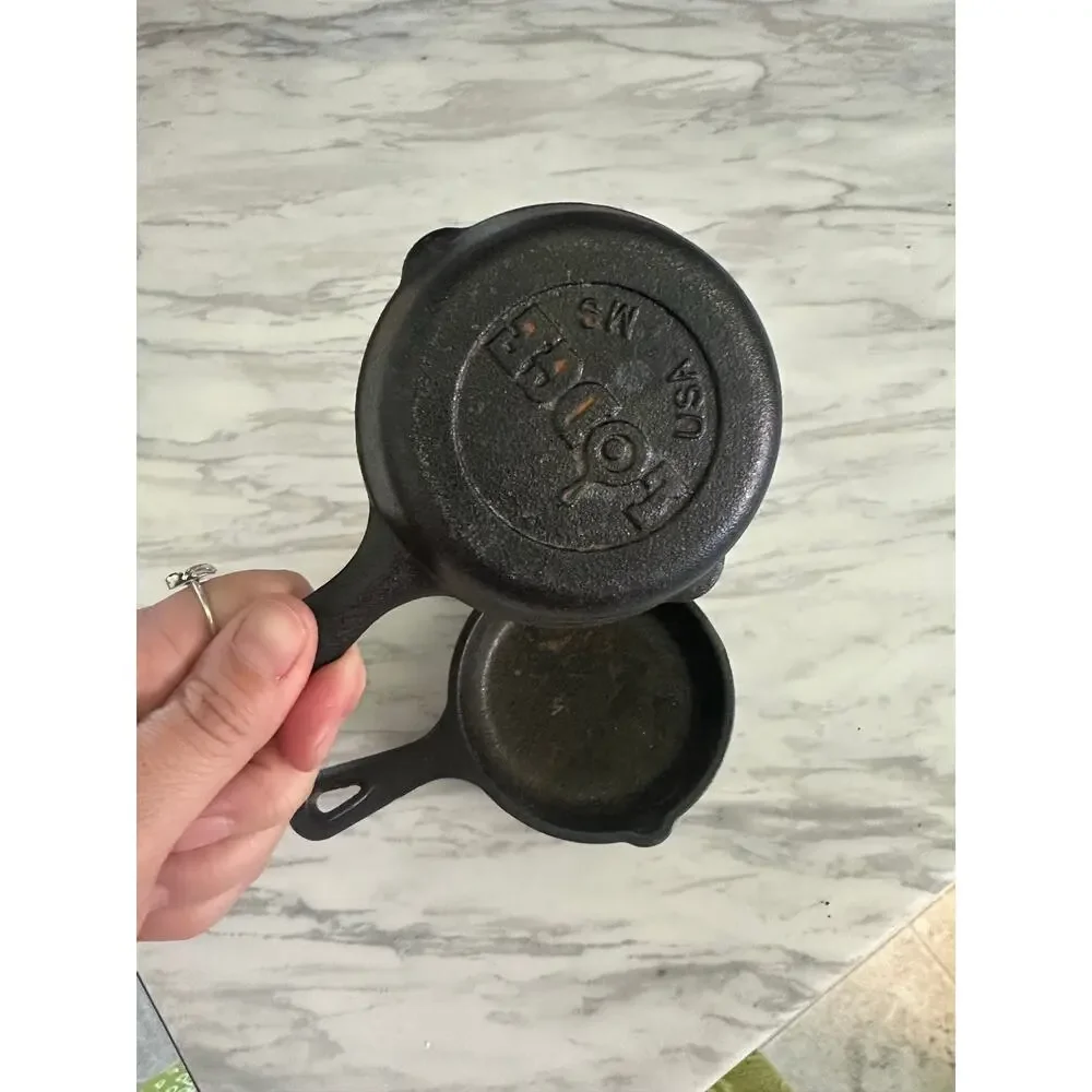 2 mini Lodge Cast iron pans skillet pans real cookware homestead toys home decor